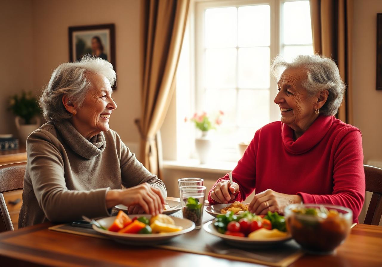 Senioren genieten samen van een maaltijd